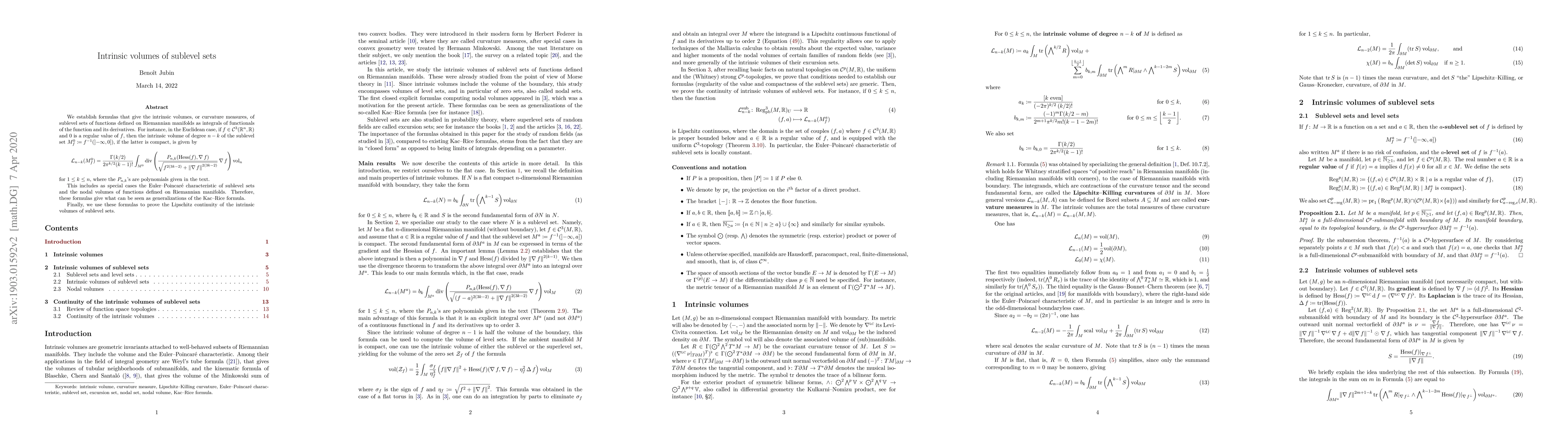 Thumbnail for Intrinsic volumes of sublevel sets