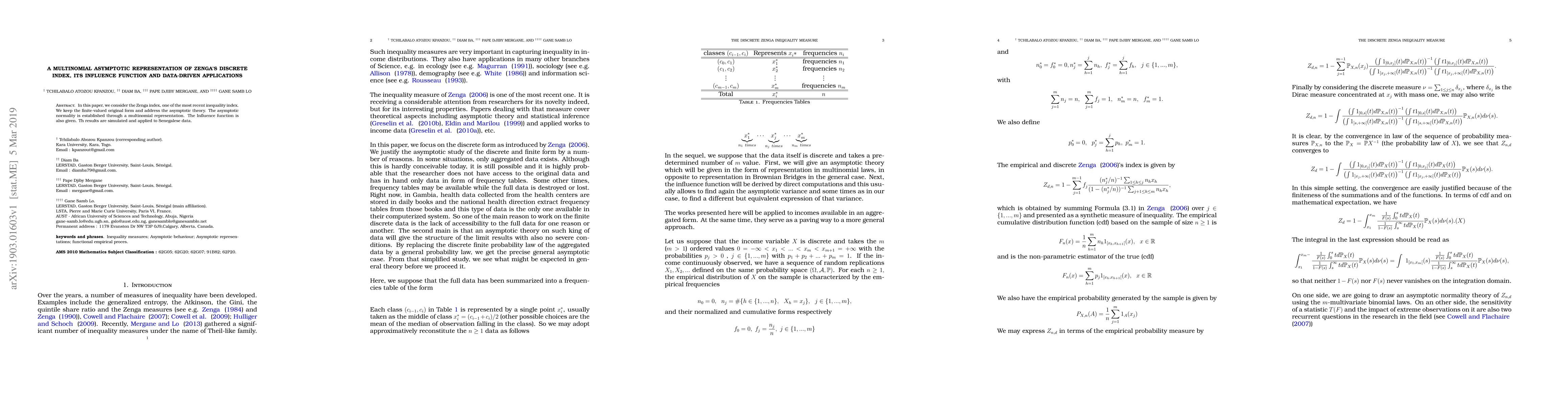 Thumbnail for A multinomial Asymptotic Representation of Zenga's Discrete Index, its
  Influence Function and Data-driven Applications