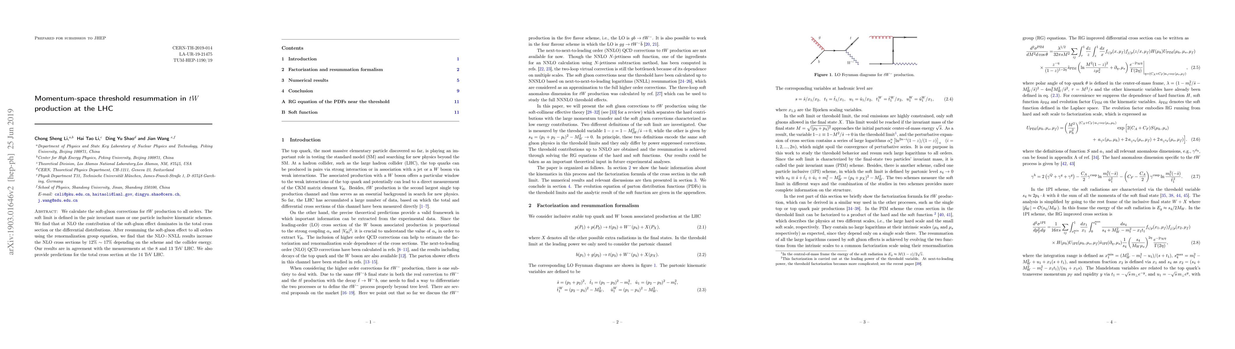 Thumbnail for Momentum-space threshold resummation in $tW$ production at the LHC