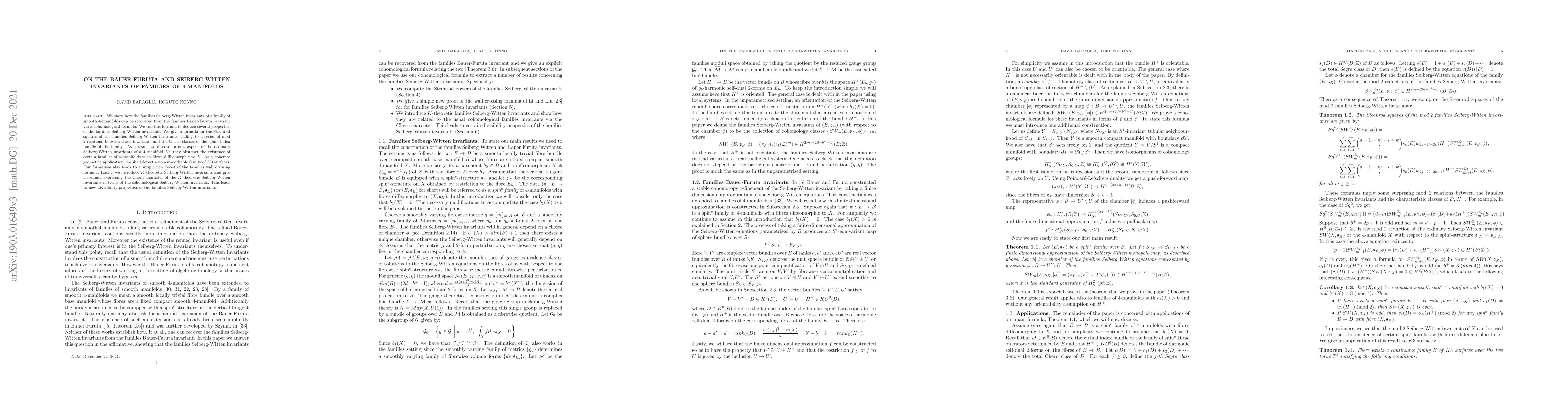 Thumbnail for On the Bauer-Furuta and Seiberg-Witten invariants of families of
  $4$-manifolds