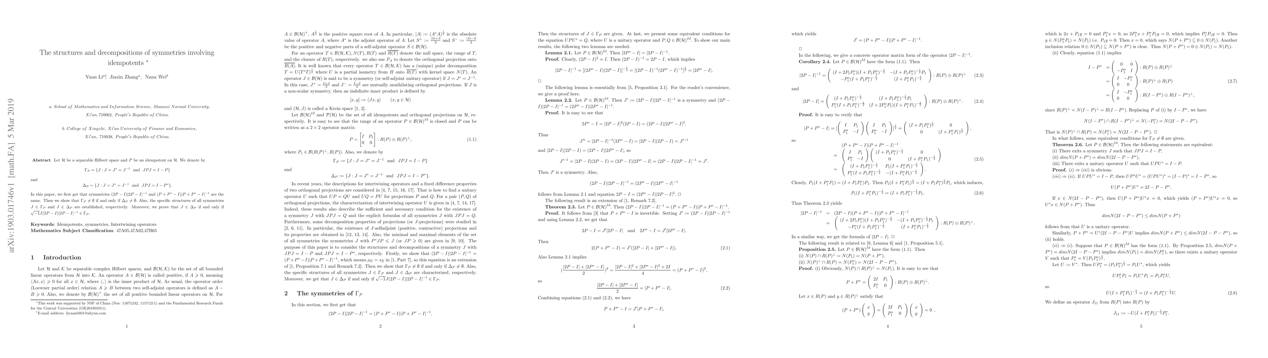 Thumbnail for The structures and decompositions of symmetries involving idempotents