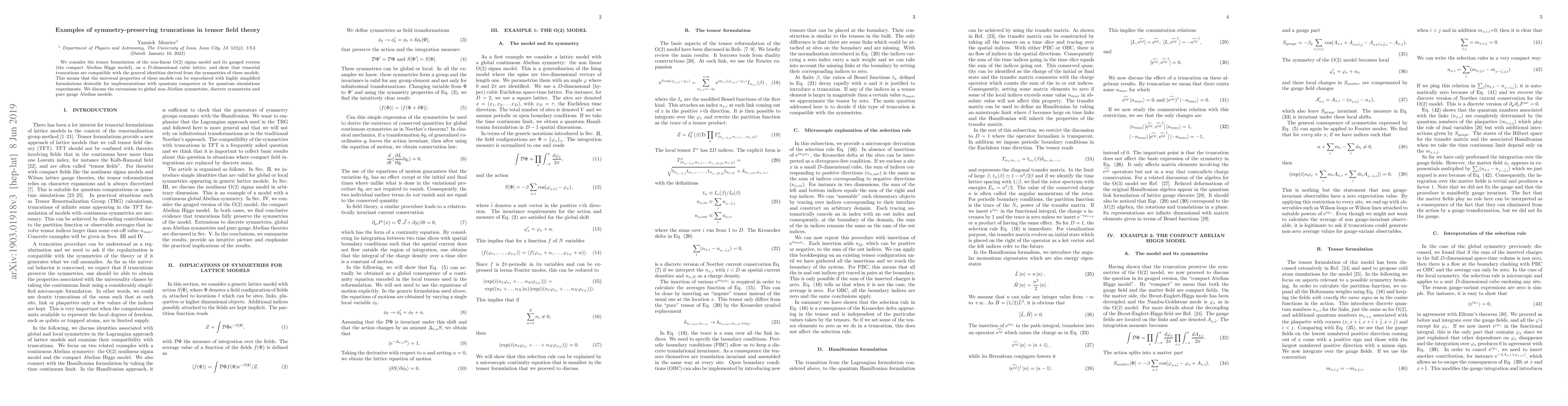 Thumbnail for Examples of symmetry-preserving truncations in tensor field theory
