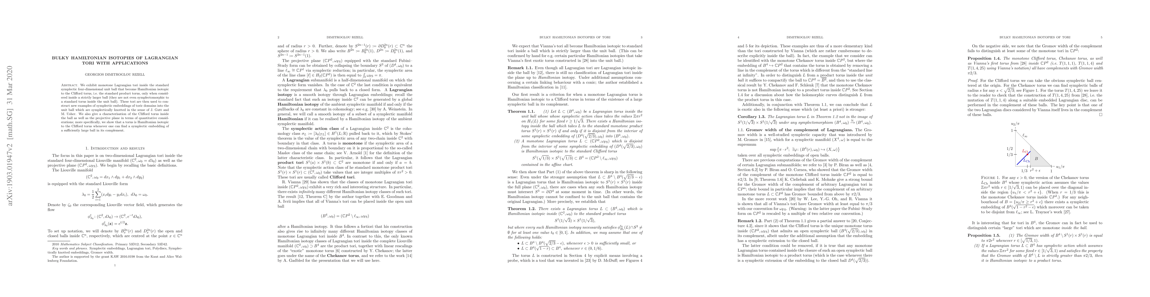 Thumbnail for Bulky Hamiltonian isotopies of Lagrangian tori with applications