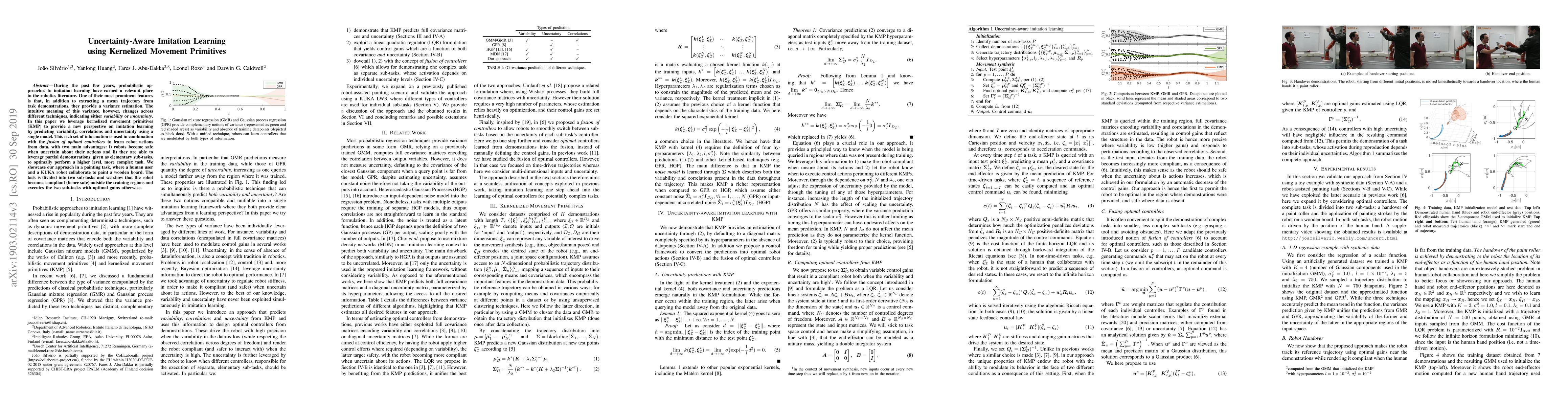 Thumbnail for Uncertainty-Aware Imitation Learning using Kernelized Movement
  Primitives