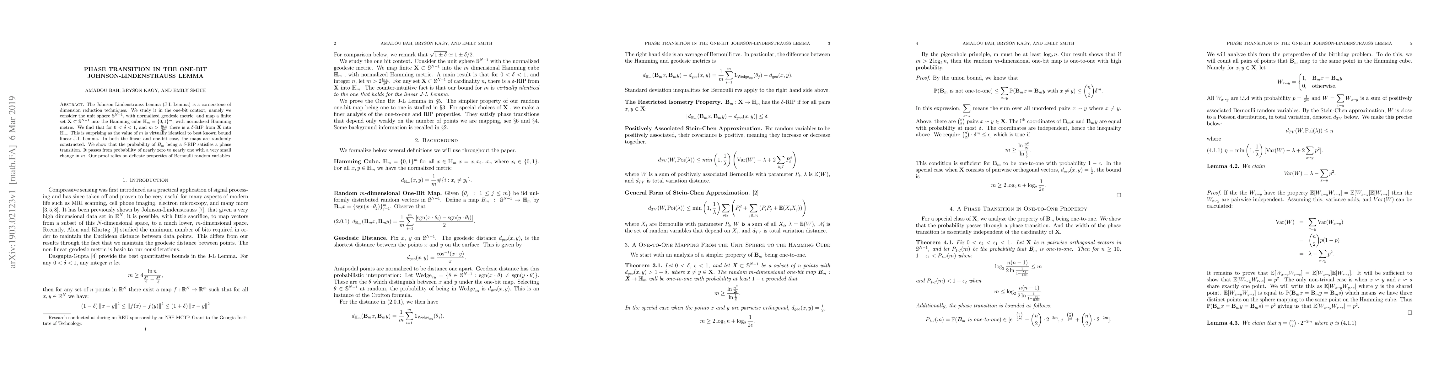 Thumbnail for Phase Transition in the One-bit Johnson-Lindenstrauss Lemma