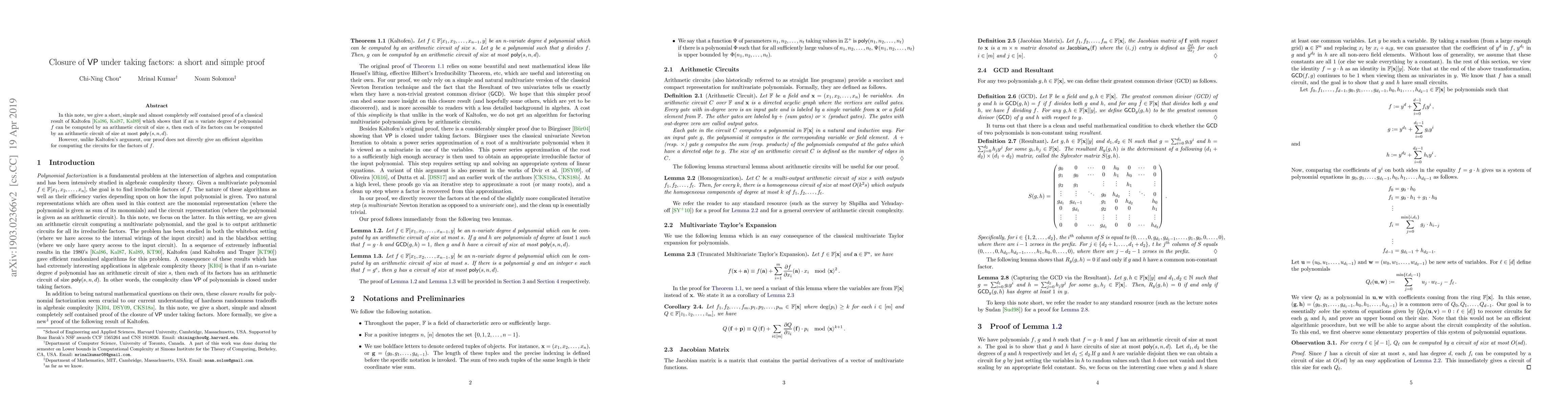 Thumbnail for Closure of VP under taking factors: a short and simple proof
