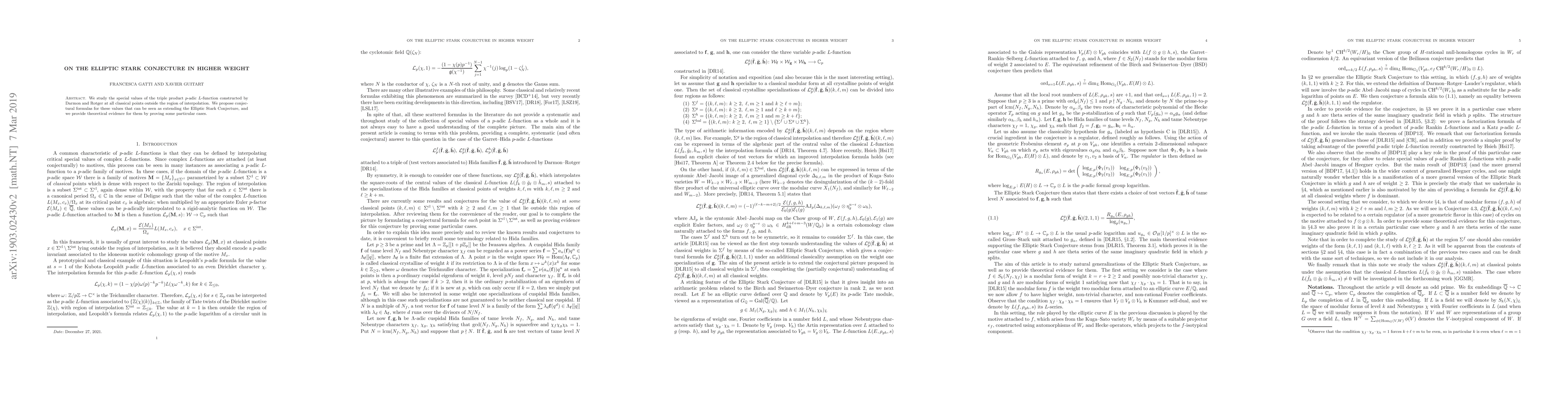 Thumbnail for On the elliptic Stark conjecture in higher weight