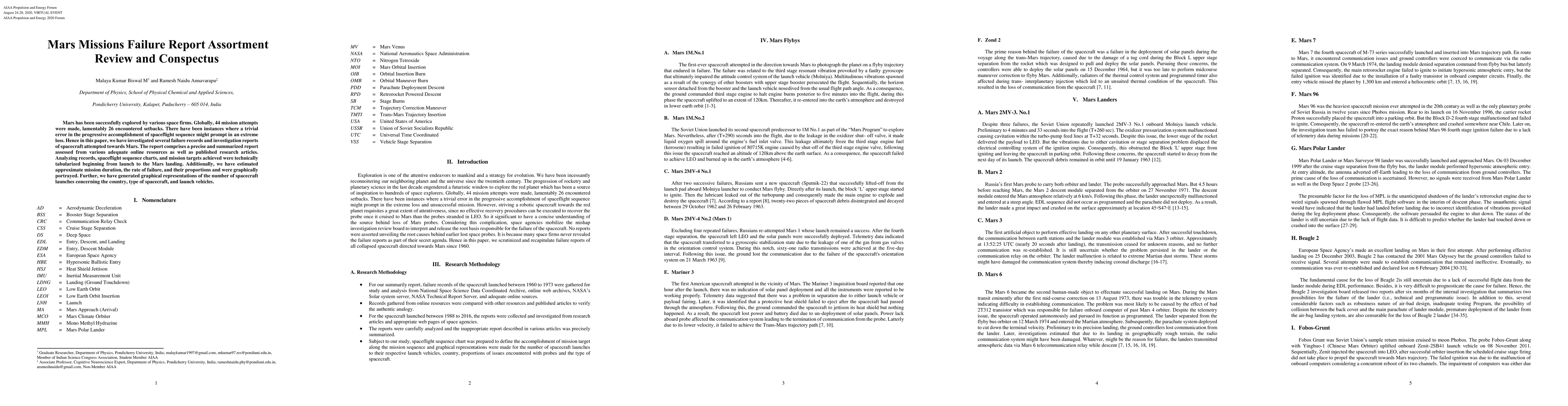 Thumbnail for Mars Missions Failure Report Assortment: Review and Conspectus