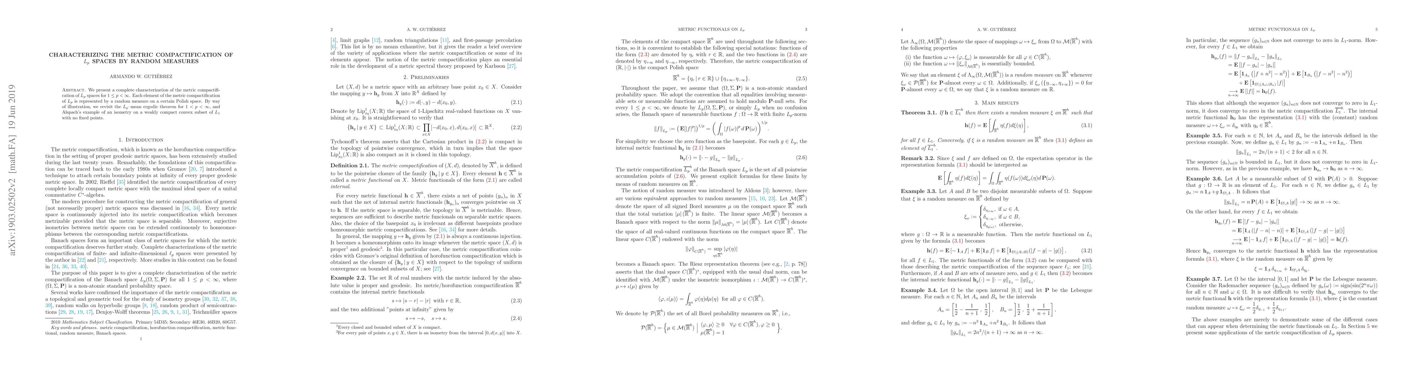 Thumbnail for Characterizing the metric compactification of $L_{p}$ spaces by random
  measures