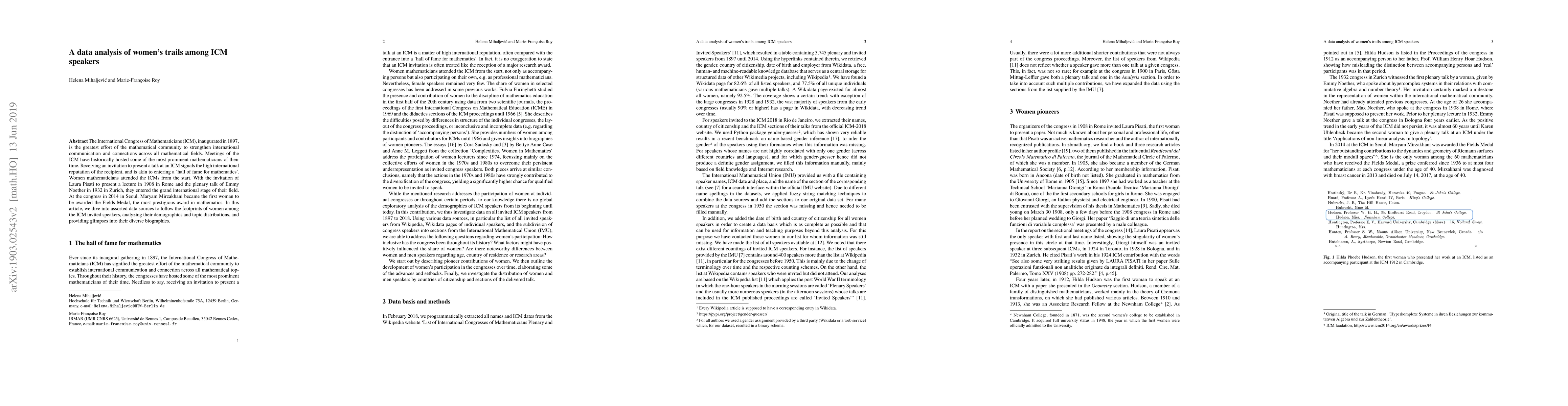 Thumbnail for A data analysis of women's trails among ICM speakers