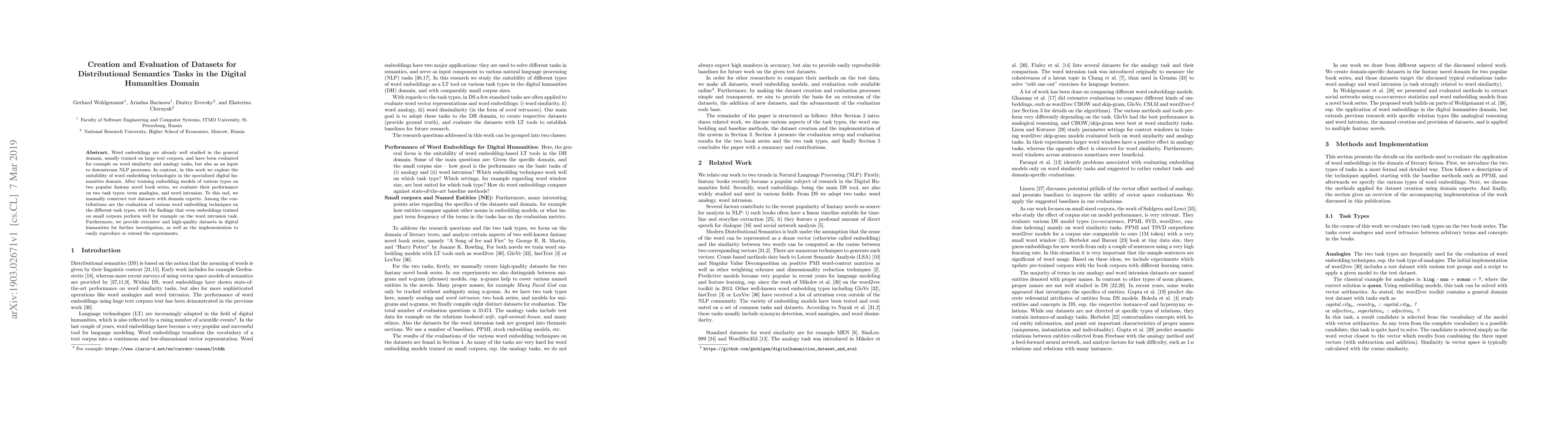 Thumbnail for Creation and Evaluation of Datasets for Distributional Semantics Tasks
  in the Digital Humanities Domain