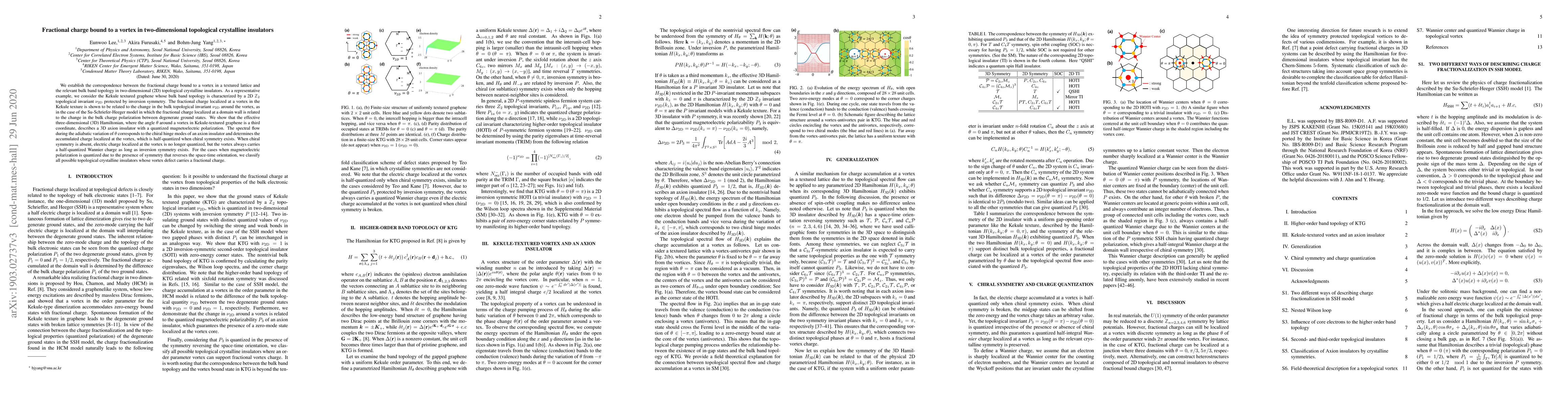 Thumbnail for Fractional charge bound to a vortex in two dimensional topological
  crystalline insulators
