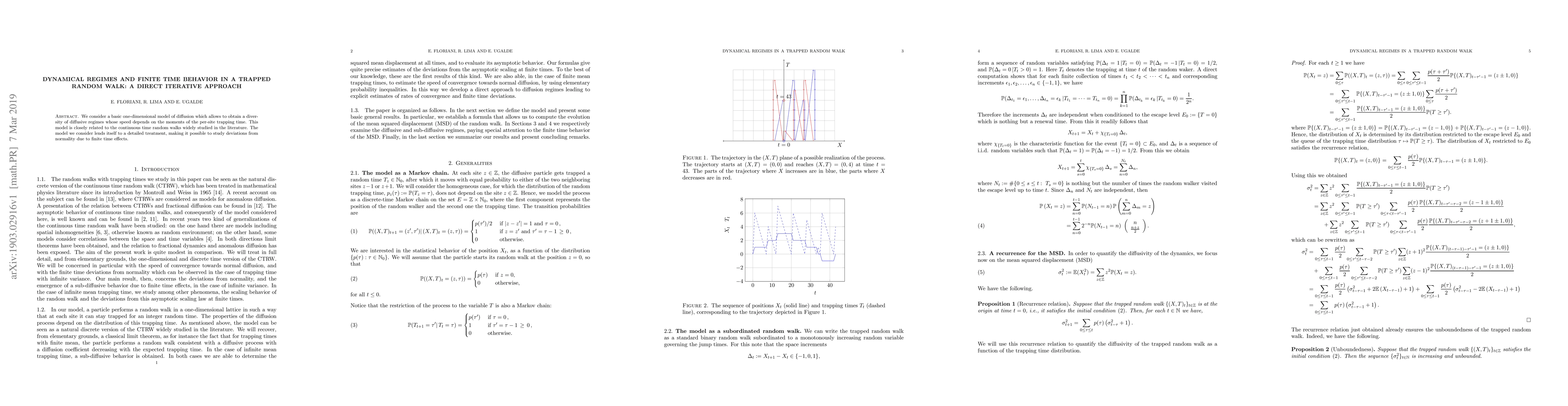 Thumbnail for Dynamical regimes and finite time behavior in a trapped random walk: a
  direct iterative approach