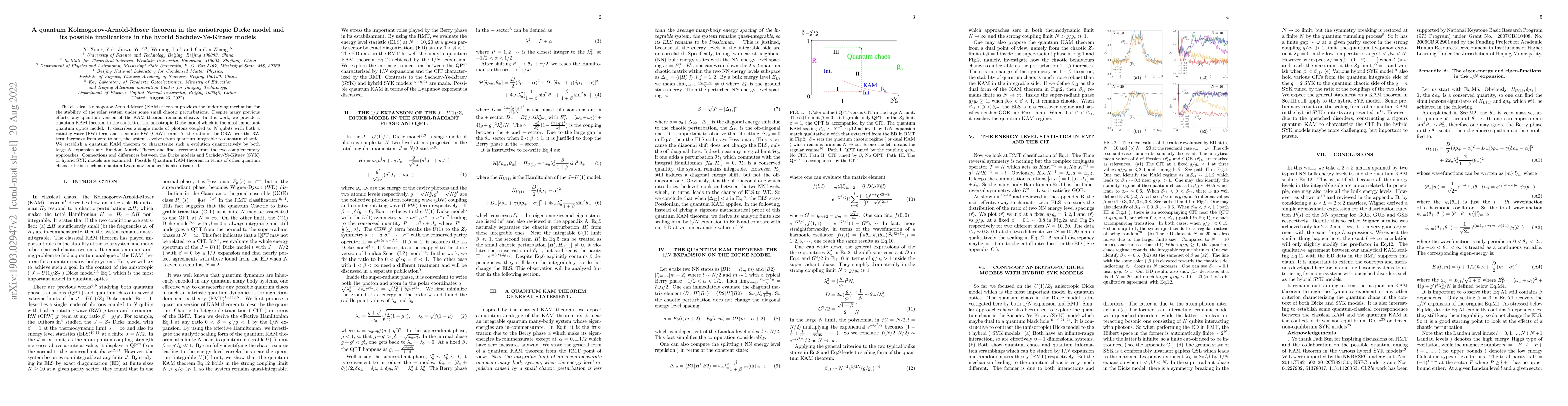 Thumbnail for A quantum Kolmogorov-Arnold-Moser theorem in the anisotropic Dicke model
  and its possible implications in the hybrid Sachdev-Ye-Kitaev models