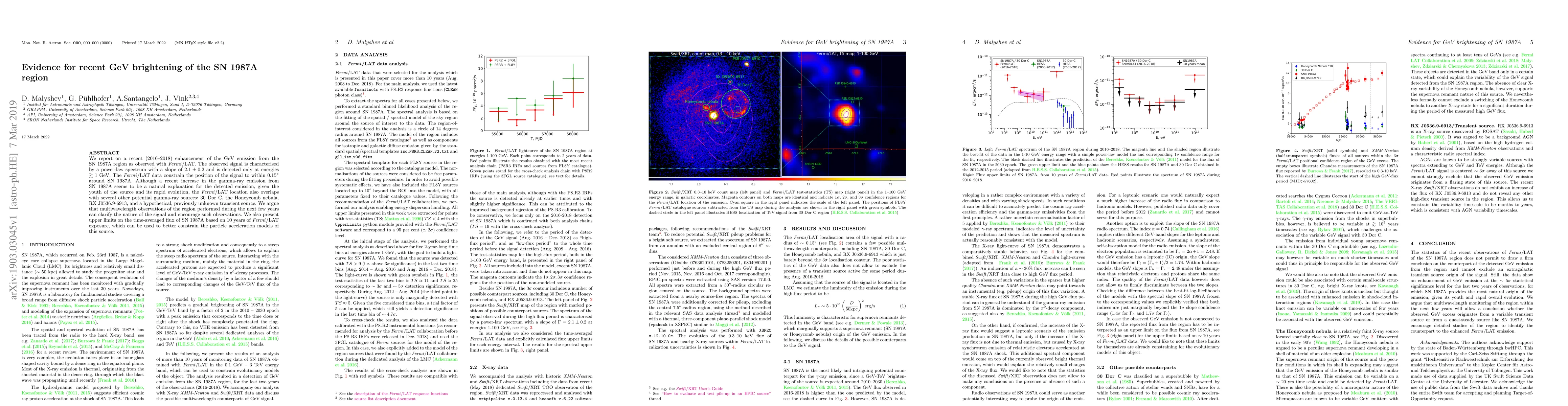 Thumbnail for Evidence for recent GeV brightening of the SN 1987A region