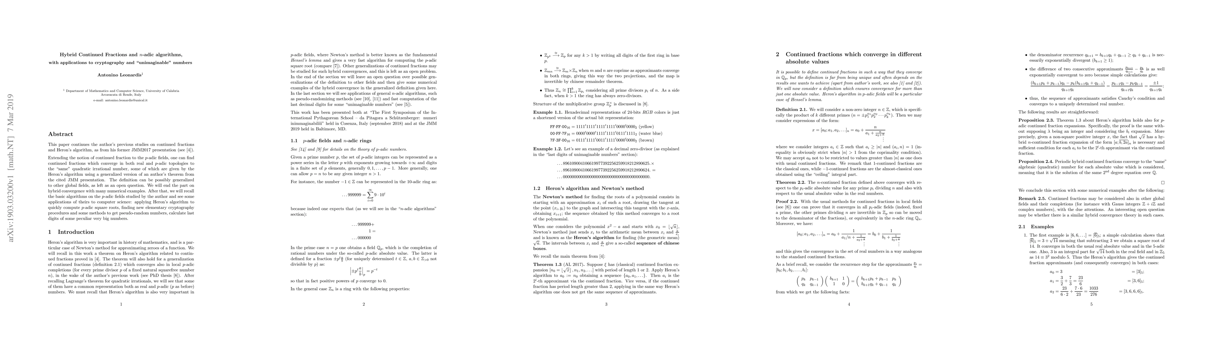 Thumbnail for Hybrid Continued Fractions and $n$-adic algorithms, with applications to
  cryptography and "unimaginable' numbers