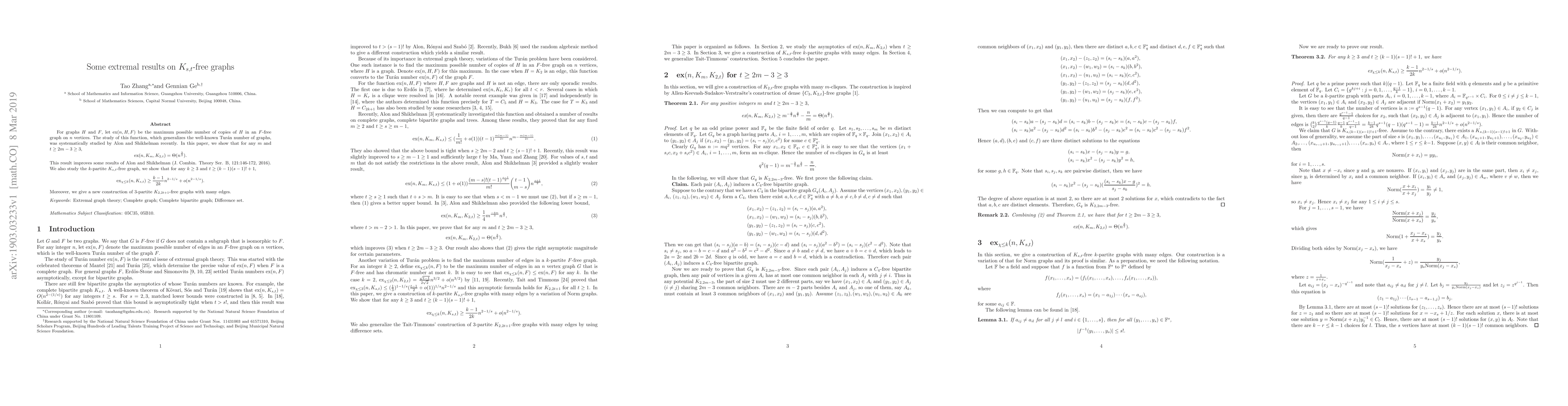 Thumbnail for Some extremal results on K_{s,t}-free graphs