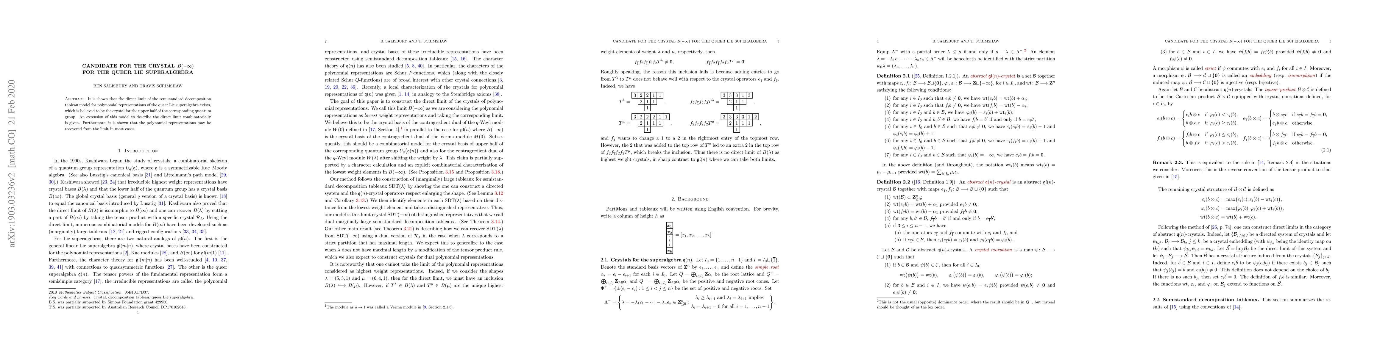 Thumbnail for Candidate for the crystal $B(-\infty)$ for the queer Lie superalgebra