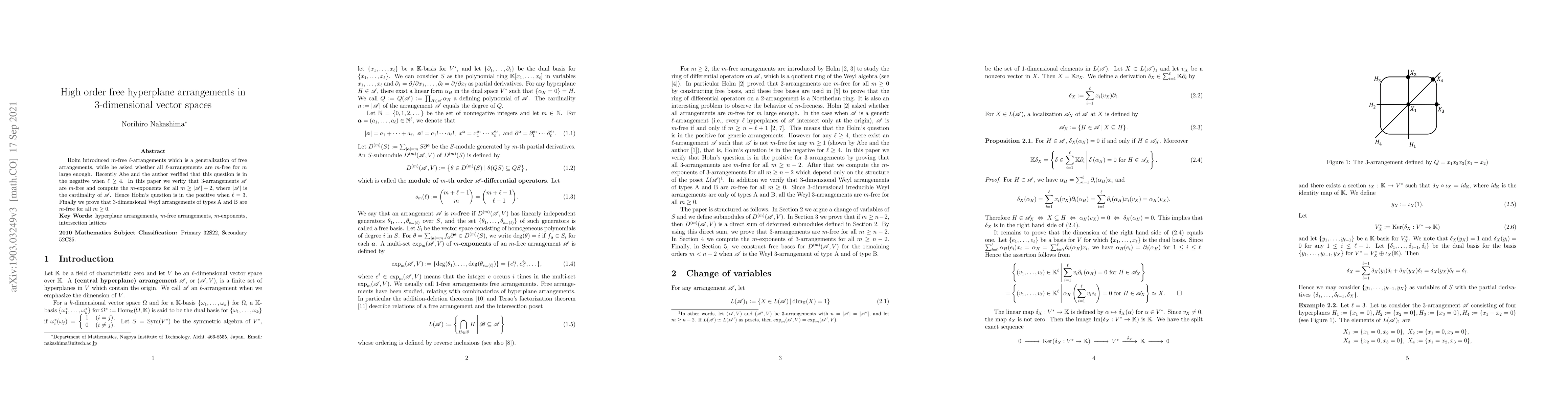 Thumbnail for High order free hyperplane arrangements in 3-dimensional vector spaces
