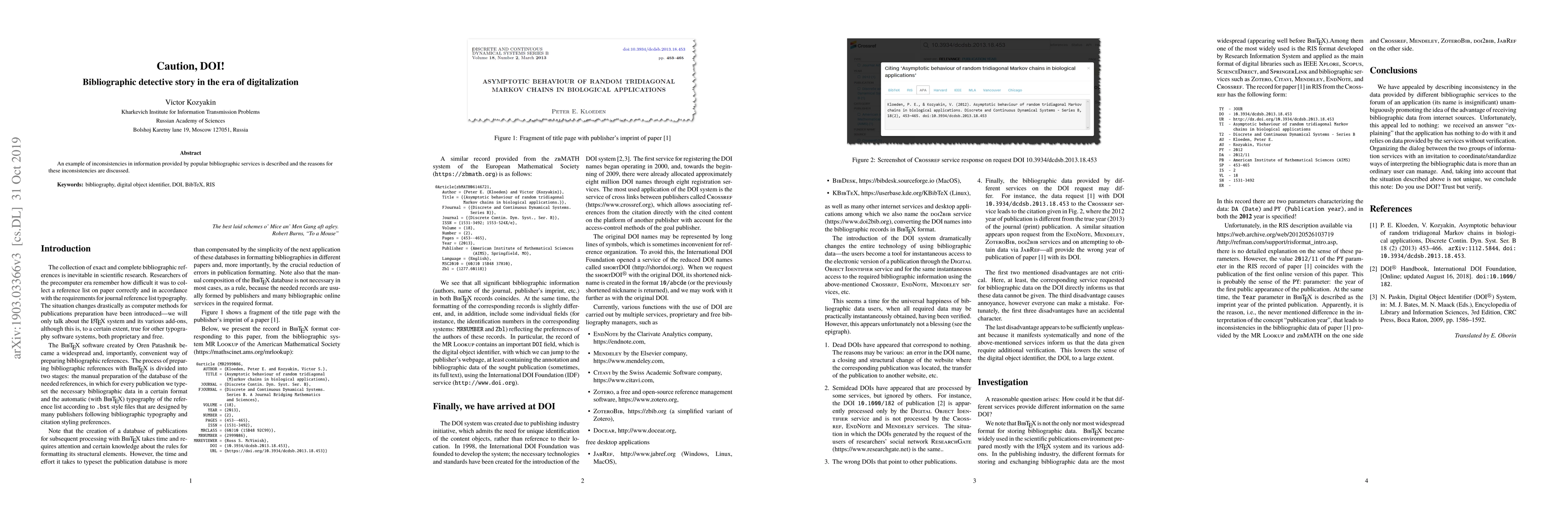 Thumbnail for Caution, DOI! Bibliographic detective story in the era of digitalization