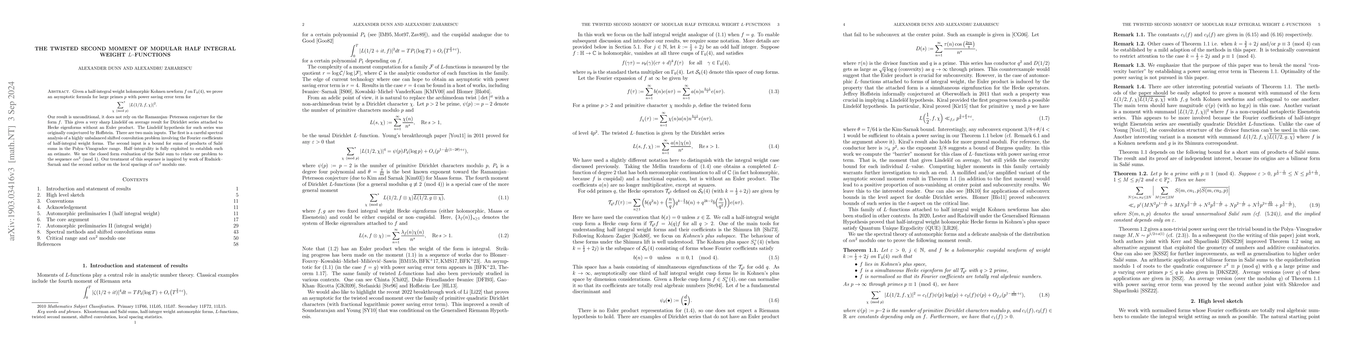 Thumbnail for The twisted second moment of modular half integral weight $L$--functions