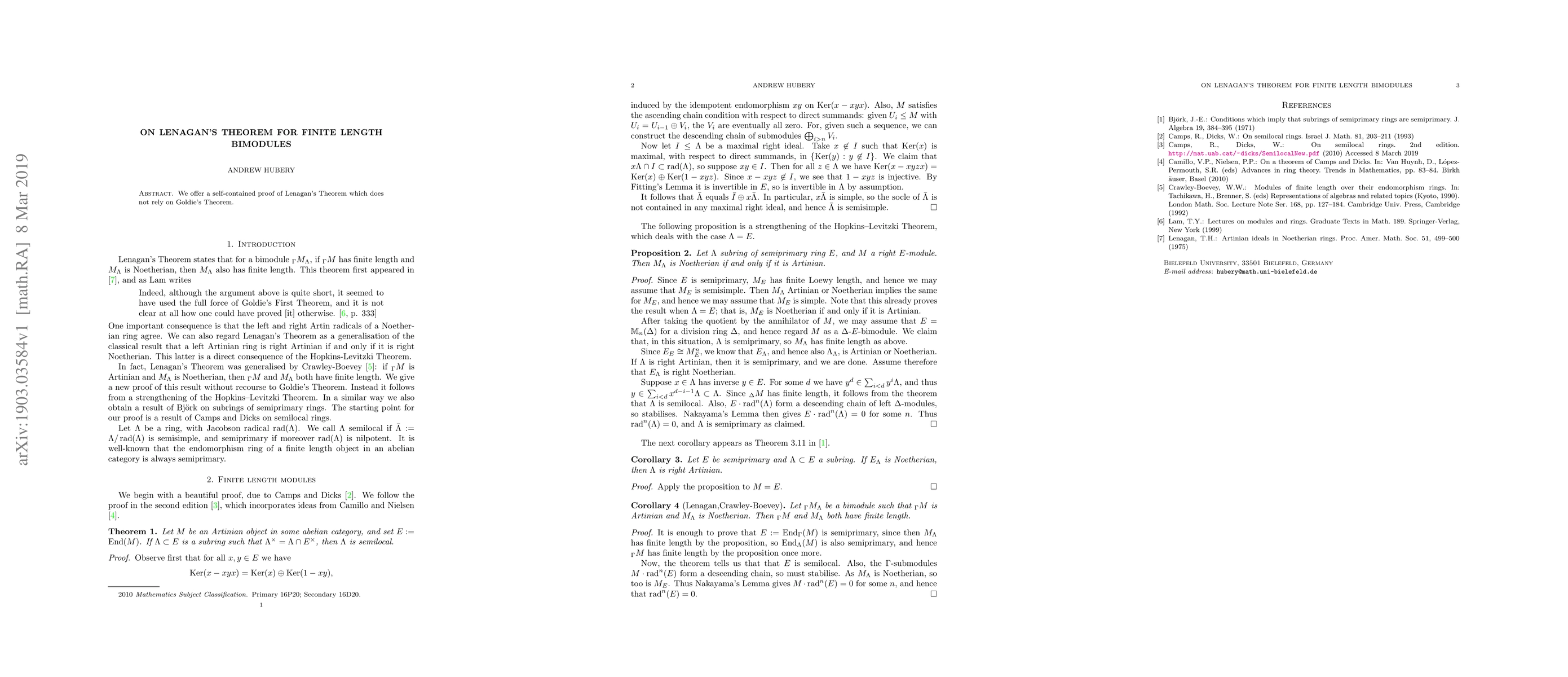 Thumbnail for On Lenagan's Theorem for finite length bimodules