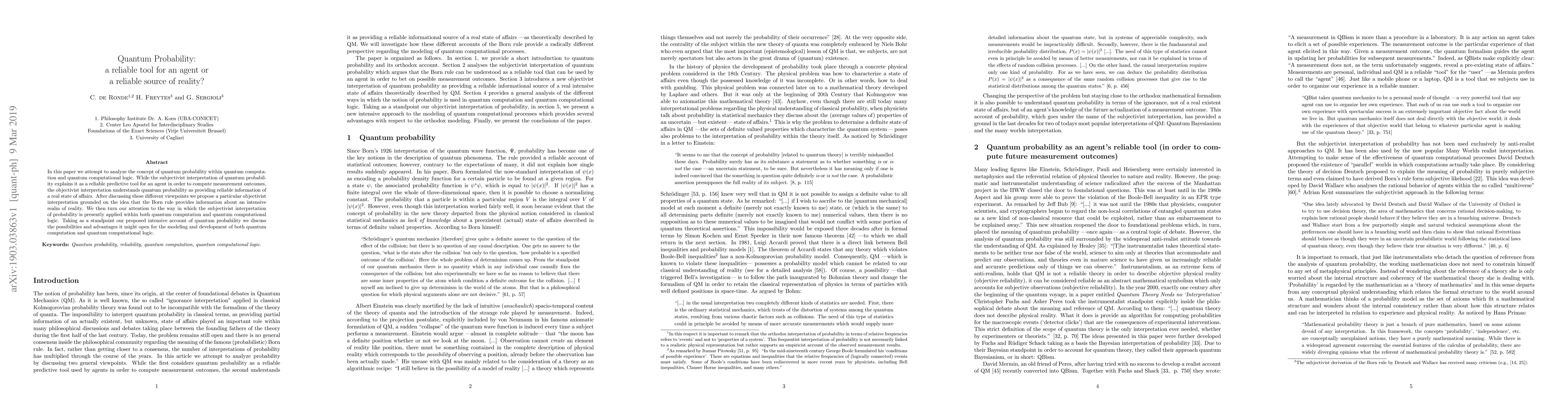 Thumbnail for Quantum Probability: a reliable tool for an agent or a reliable source
  of reality?