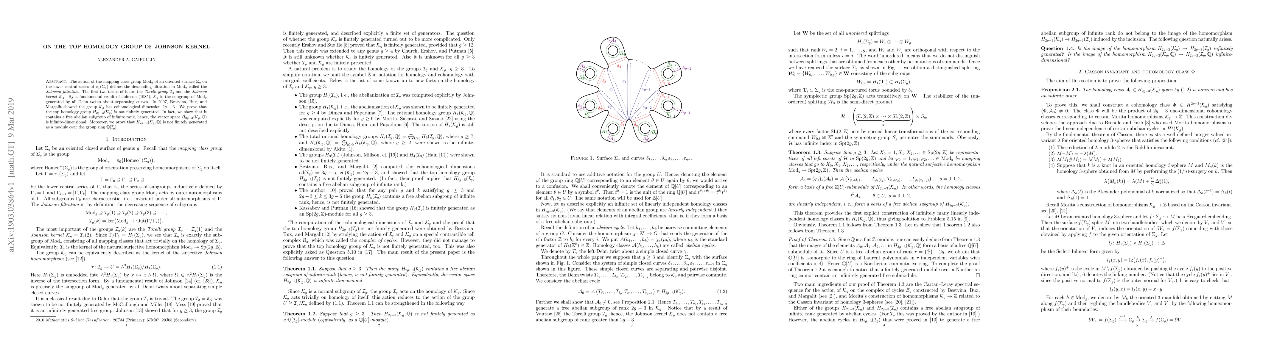 Thumbnail for On the top homology group of Johnson kernel