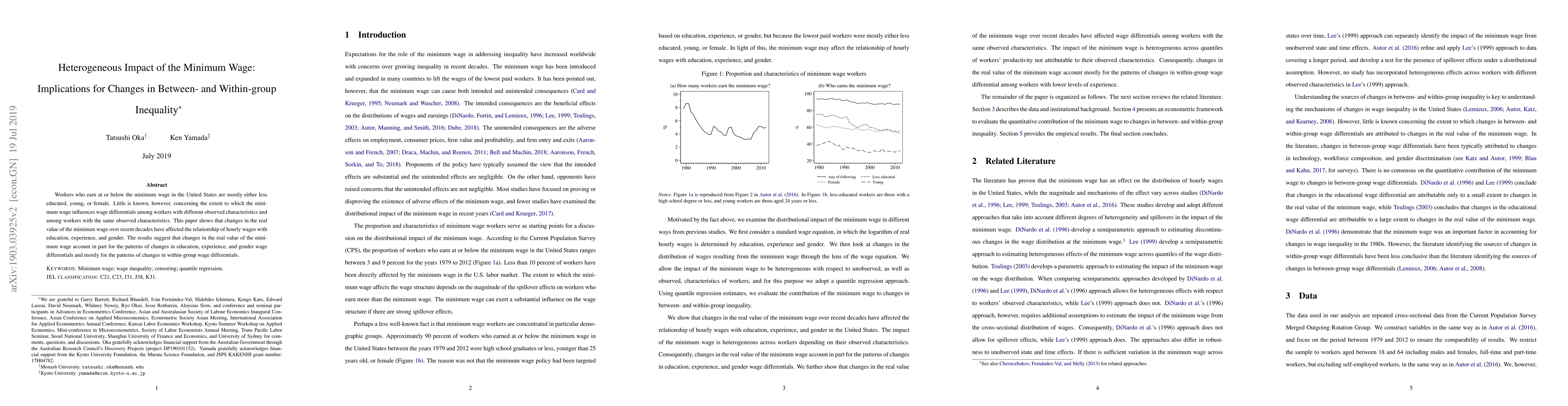 Thumbnail for Heterogeneous Impact of the Minimum Wage: Implications for Changes in
  Between- and Within-group Inequality