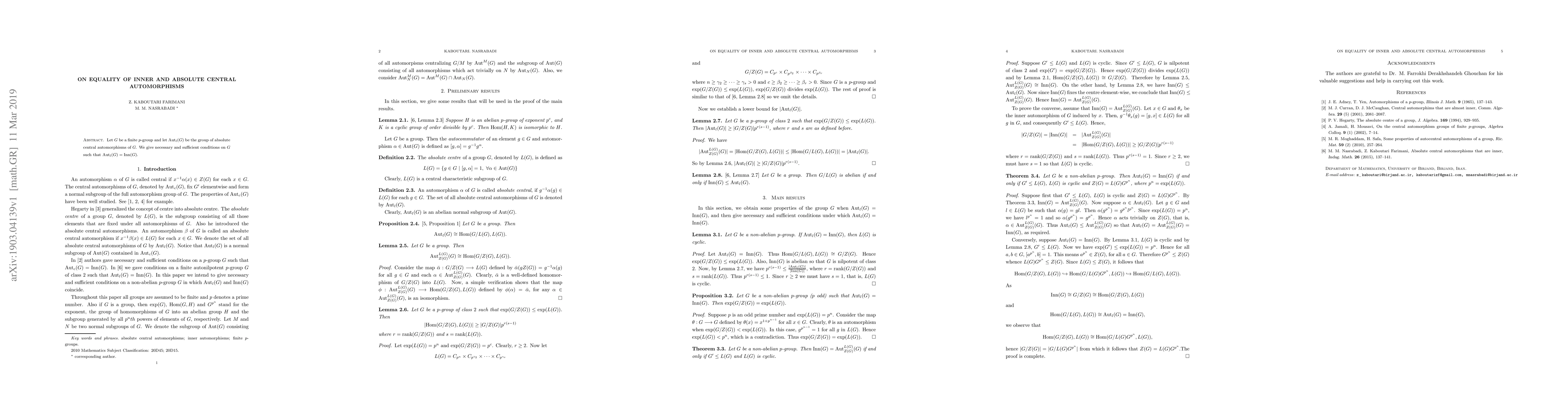 Thumbnail for On equality of inner and absolute central automorphisms