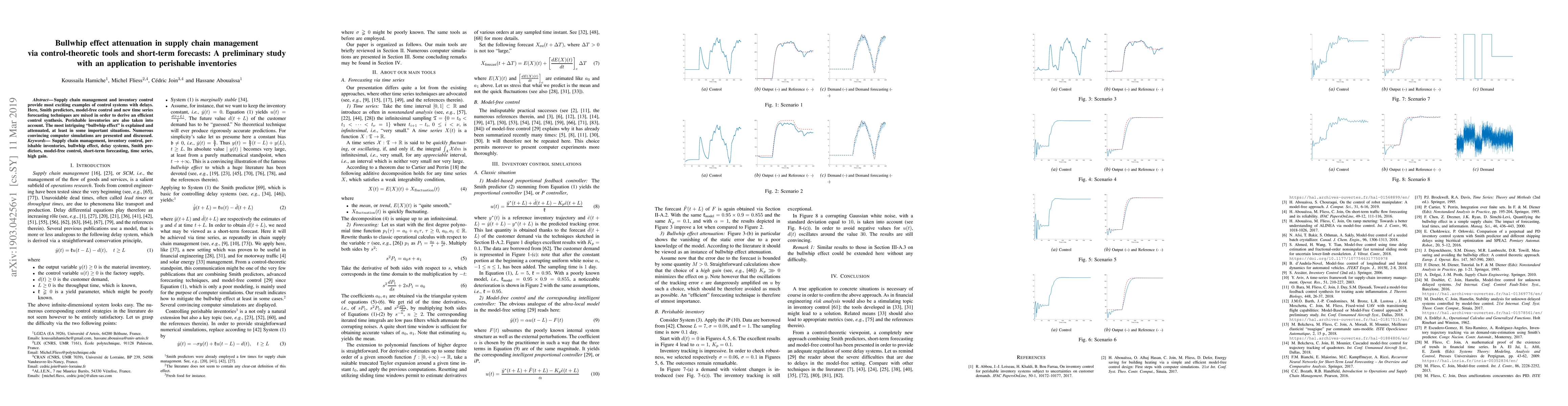 Thumbnail for Bullwhip effect attenuation in supply chain management via
  control-theoretic tools and short-term forecasts: A preliminary study with an
  application to perishable inventories