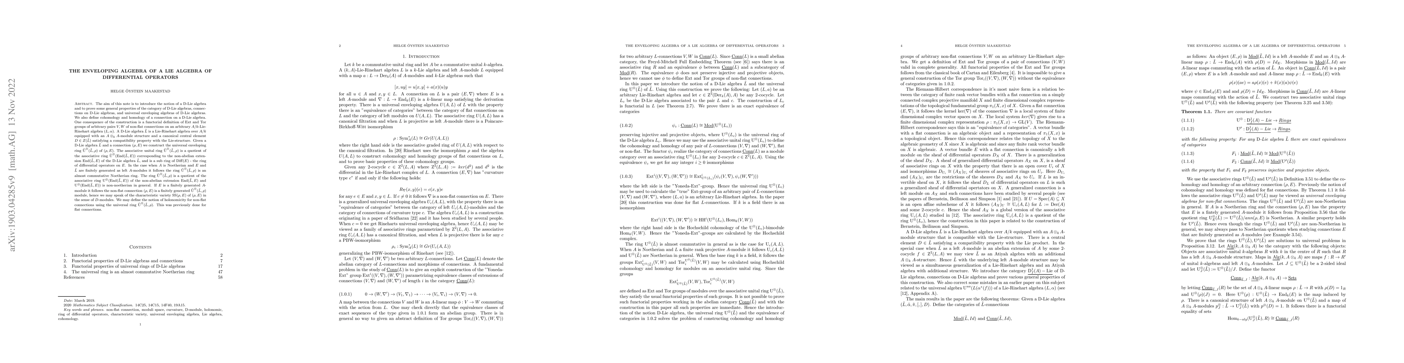 Thumbnail for The enveloping algebra of a Lie algebra of differential operators