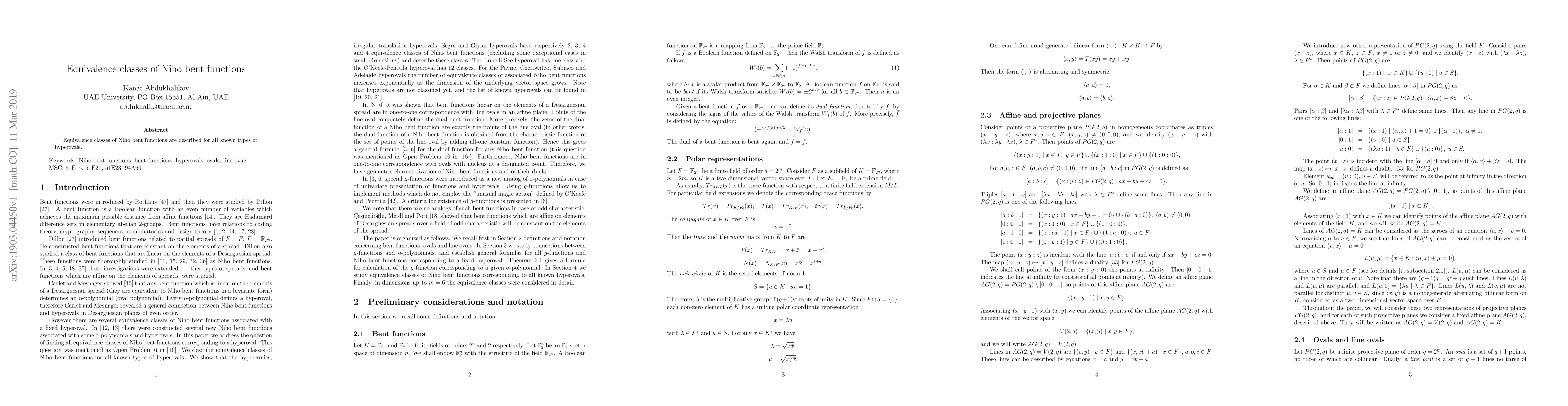 Thumbnail for Equivalence classes of Niho bent functions