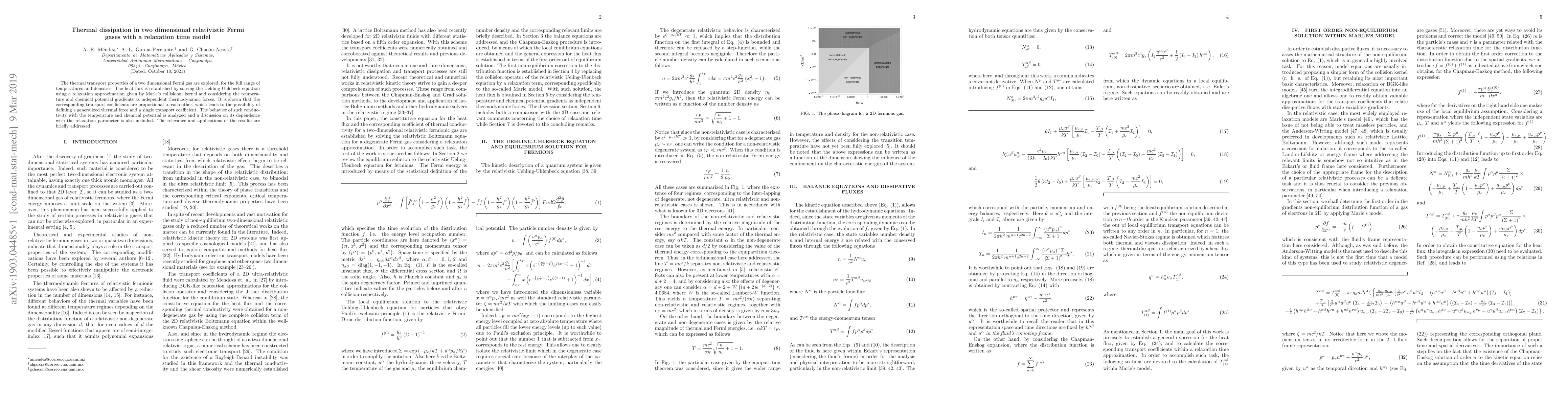 Thumbnail for Thermal dissipation in two dimensional relativistic Fermi gases with a
  relaxation time model