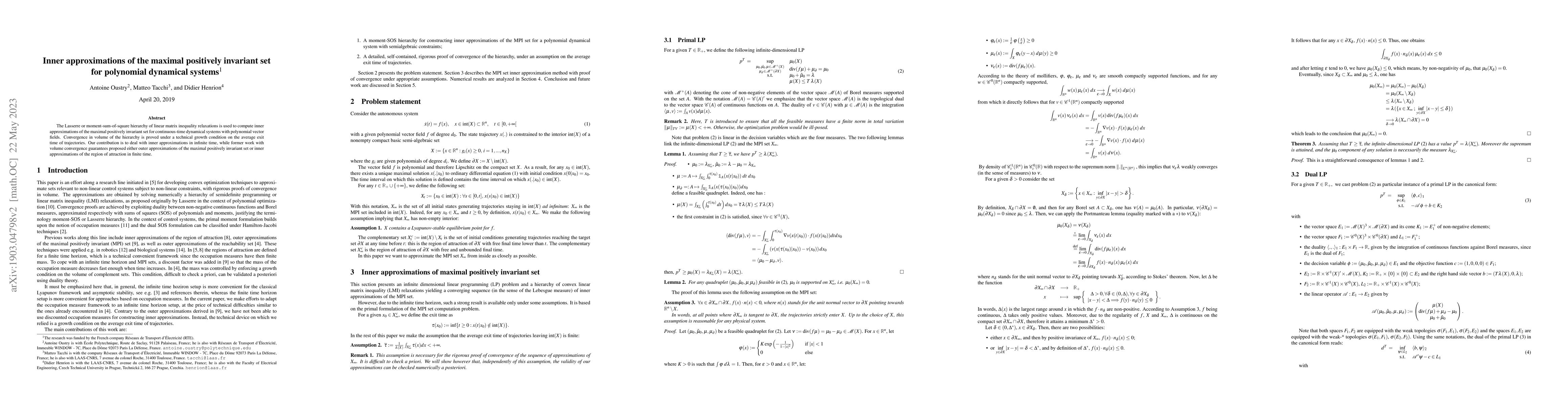 Thumbnail for Inner approximations of the maximal positively invariant set for
  polynomial dynamical systems