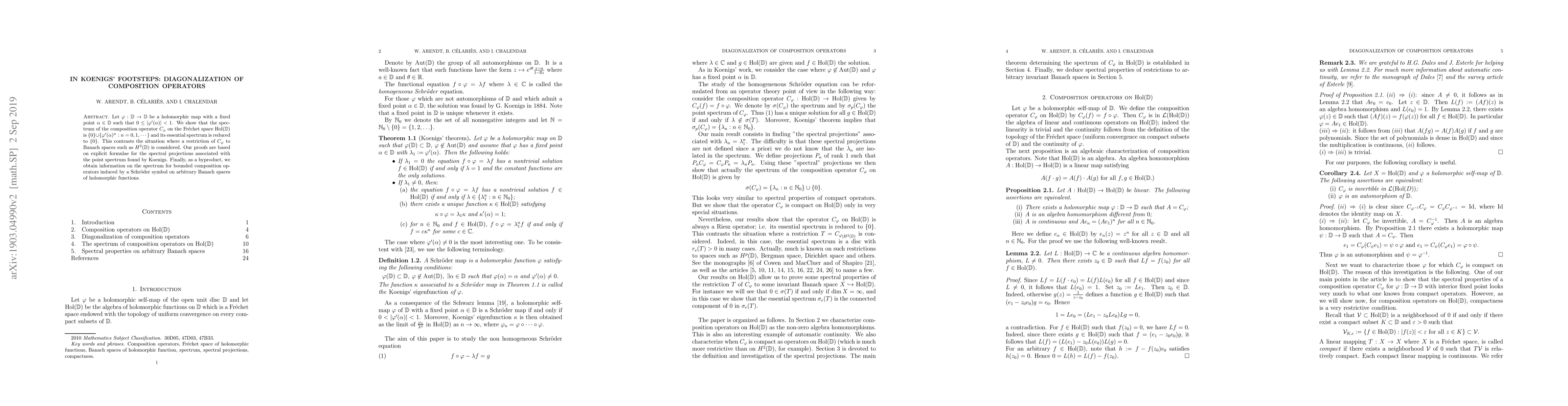 Thumbnail for In Koenigs' footsteps: Diagonalization of composition operators