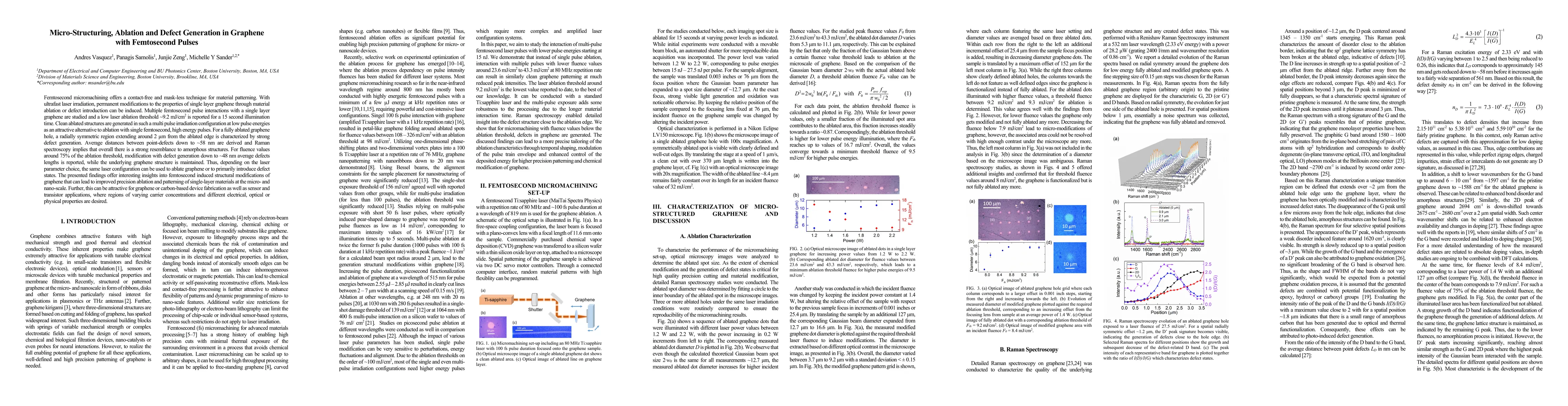 Thumbnail for Micro-Structuring, Ablation and Defect Generation in Graphene with
  Femtosecond Pulses