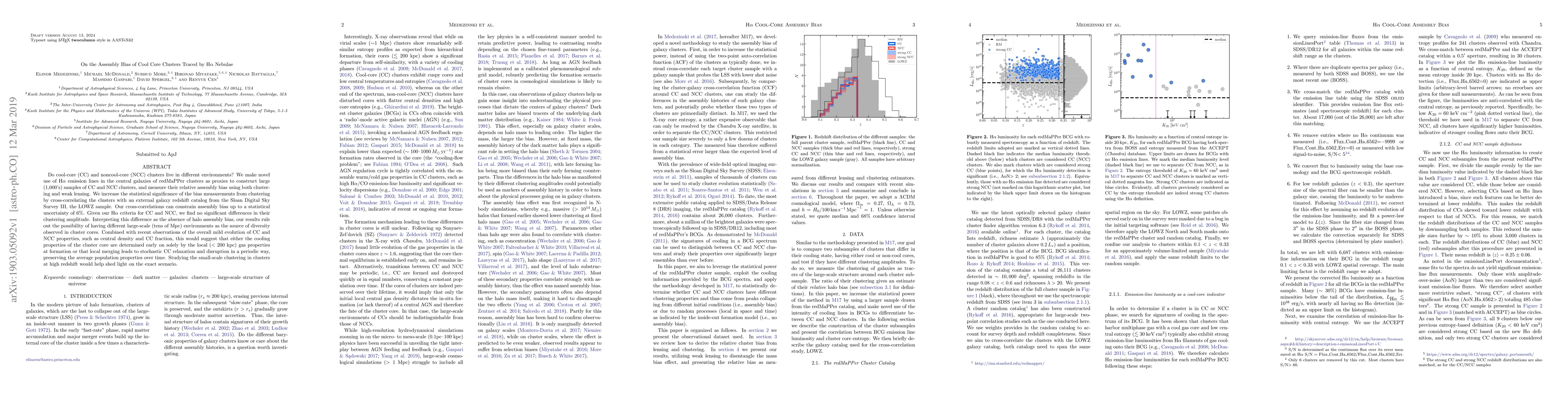 Thumbnail for On the Assembly Bias of Cool Core Clusters Traced by H$\alpha$ Nebulae