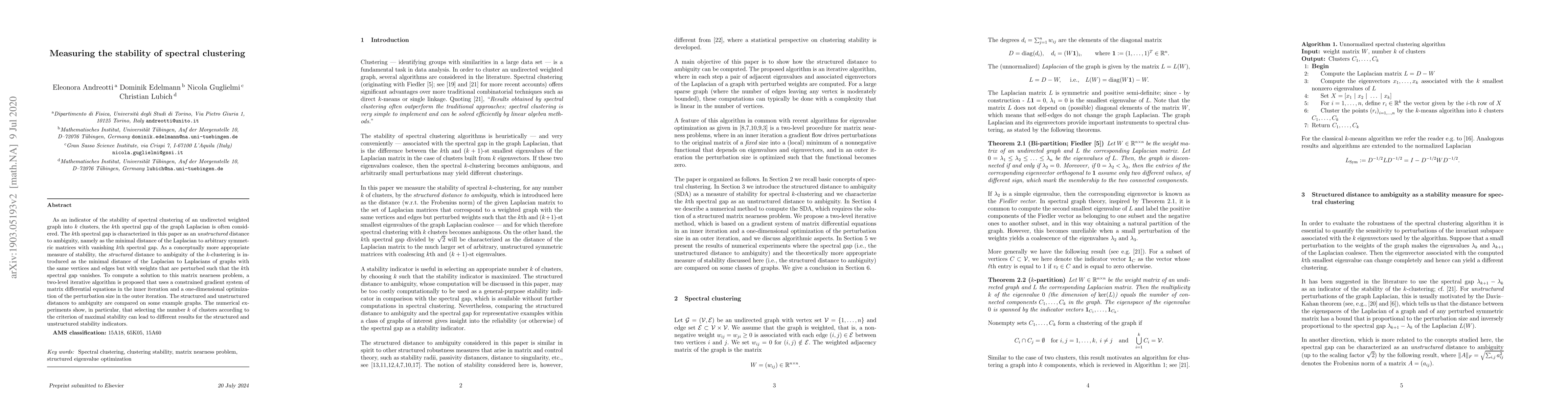 Thumbnail for Measuring the stability of spectral clustering