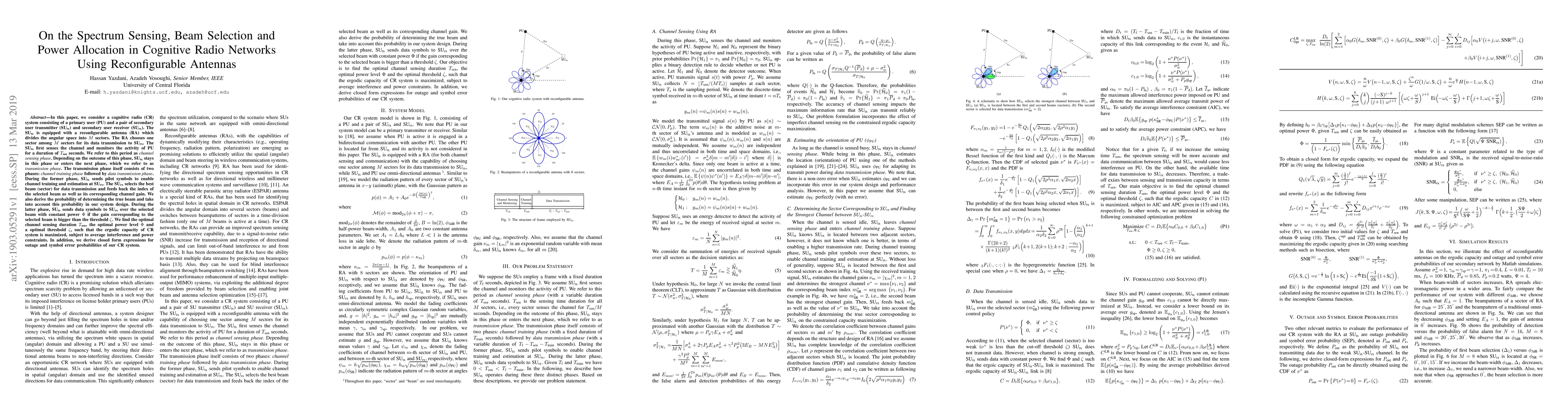 Thumbnail for On the Spectrum Sensing, Beam Selection and Power Allocation in
  Cognitive Radio Networks Using Reconfigurable Antennas