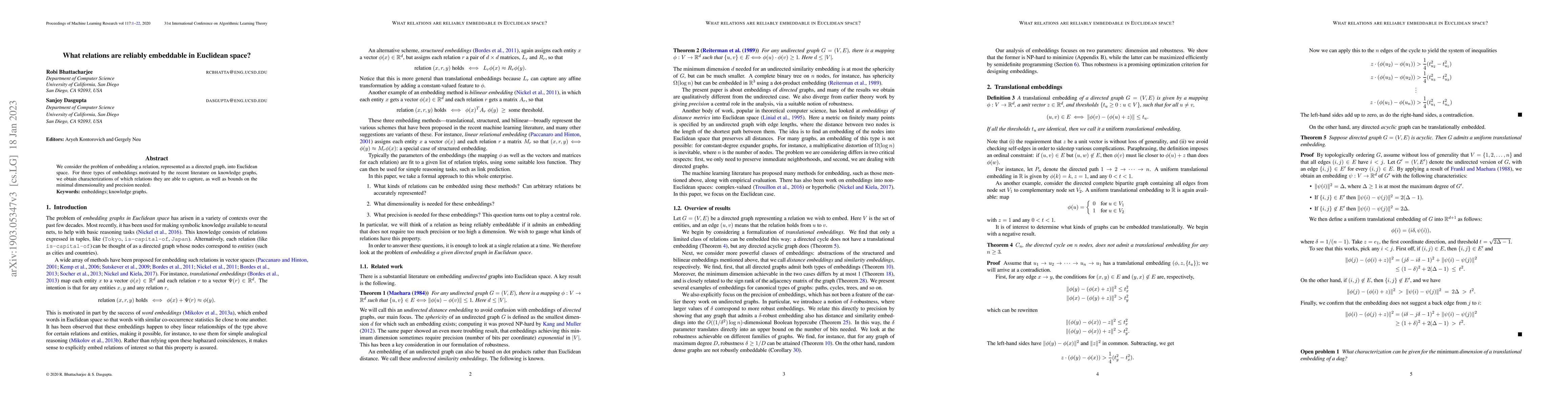 Thumbnail for What relations are reliably embeddable in Euclidean space?
