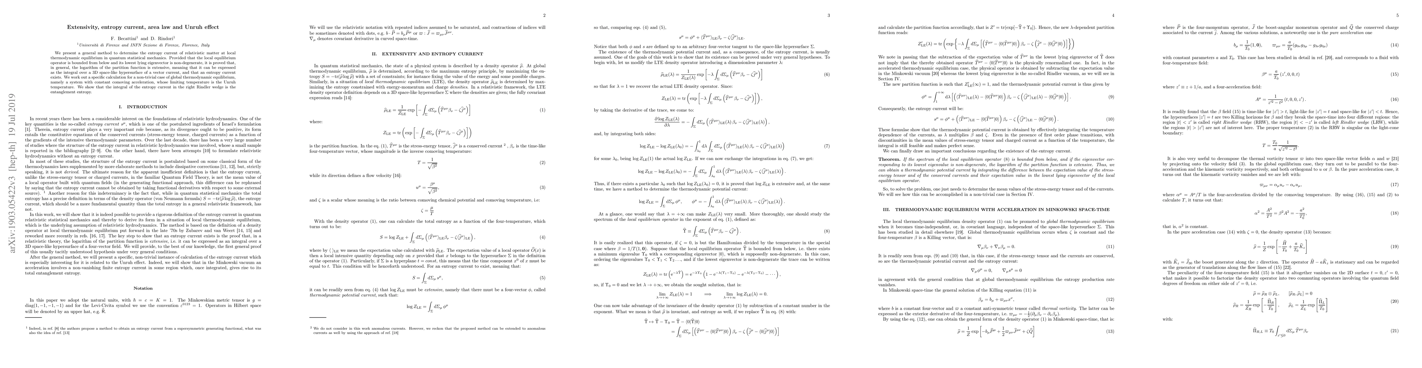 Thumbnail for Extensivity, entropy current, area law and Unruh effect