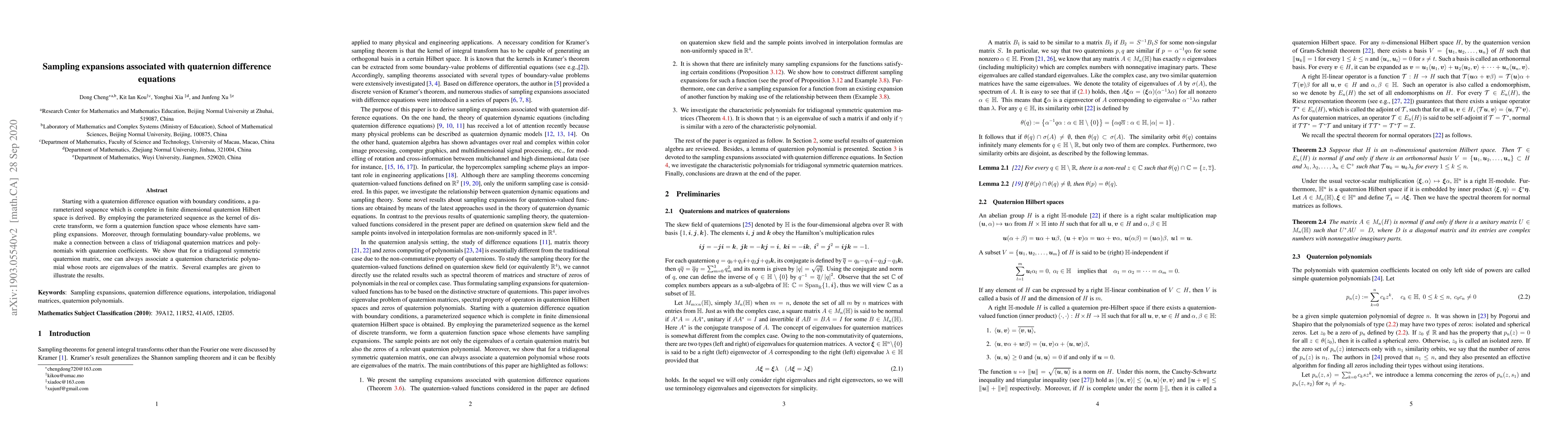 Thumbnail for Sampling expansions associated with quaternion difference equations