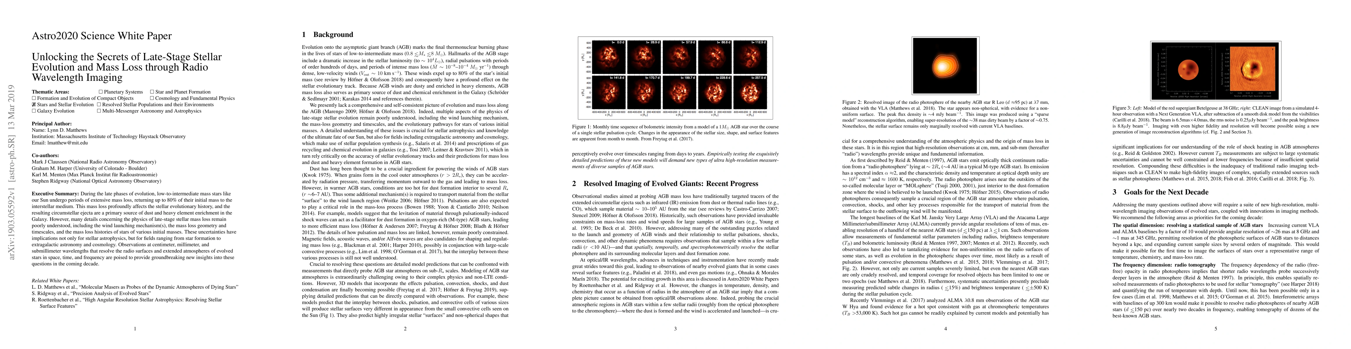Thumbnail for Astro2020: Unlocking the Secrets of Late-Stage Stellar Evolution and
  Mass Loss through Radio Wavelength Imaging