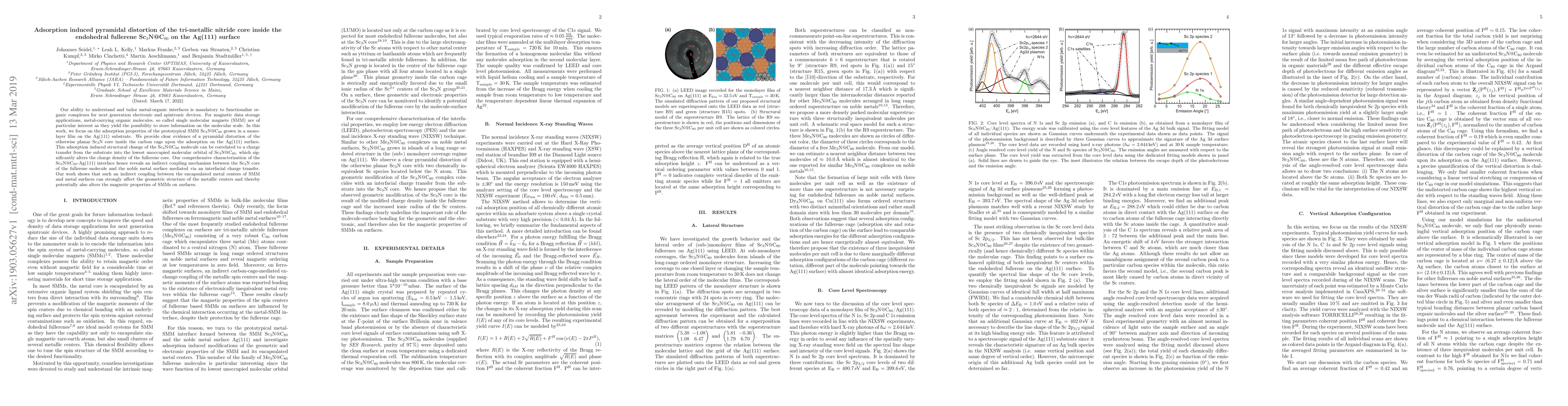 Thumbnail for Adsorption induced pyramidal distortion of the tri-metallic nitride core
  inside the endohedral fullerene Sc$_3$N@C$_{80}$ on the Ag(111) surface