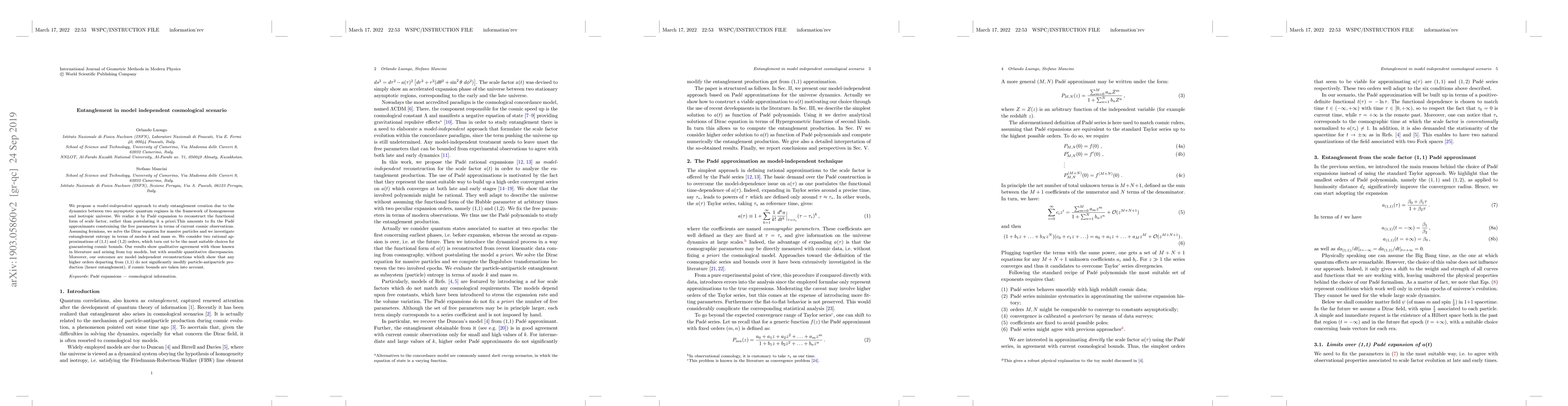Thumbnail for Entanglement in model independent cosmological scenario