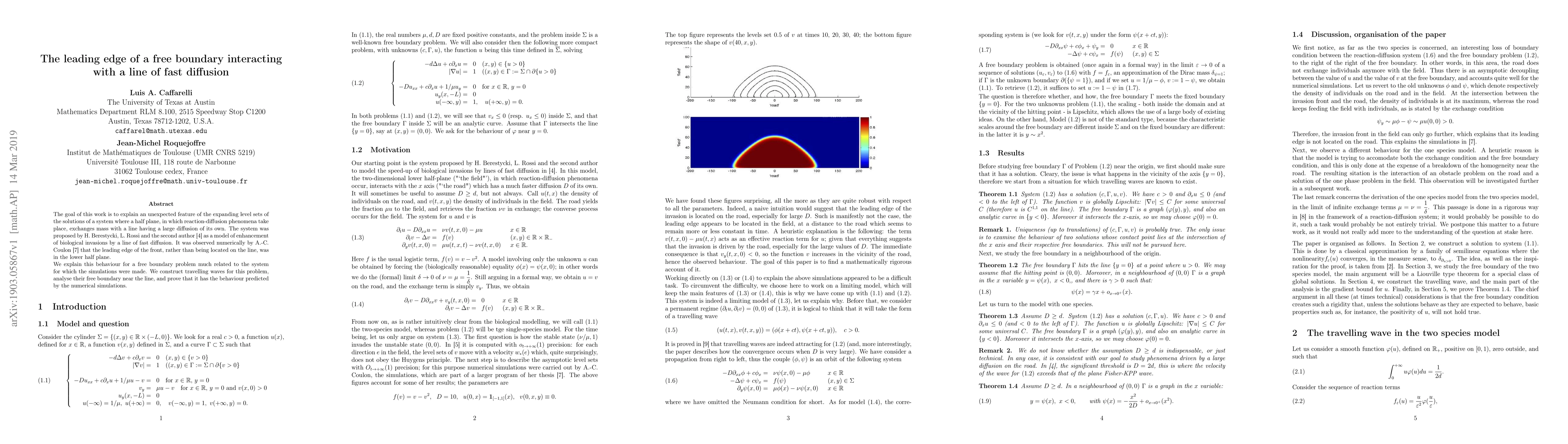 Thumbnail for The leading edge of a free boundary interacting with a line of fast
  diusion