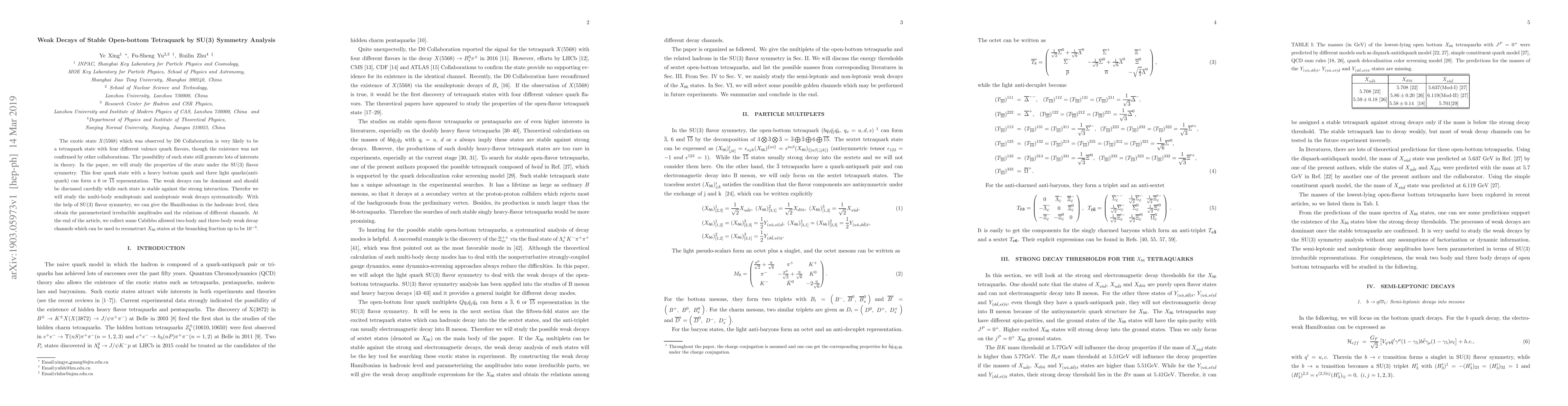 Thumbnail for Weak Decays of Stable Open-bottom Tetraquark by SU(3) Symmetry Analysis