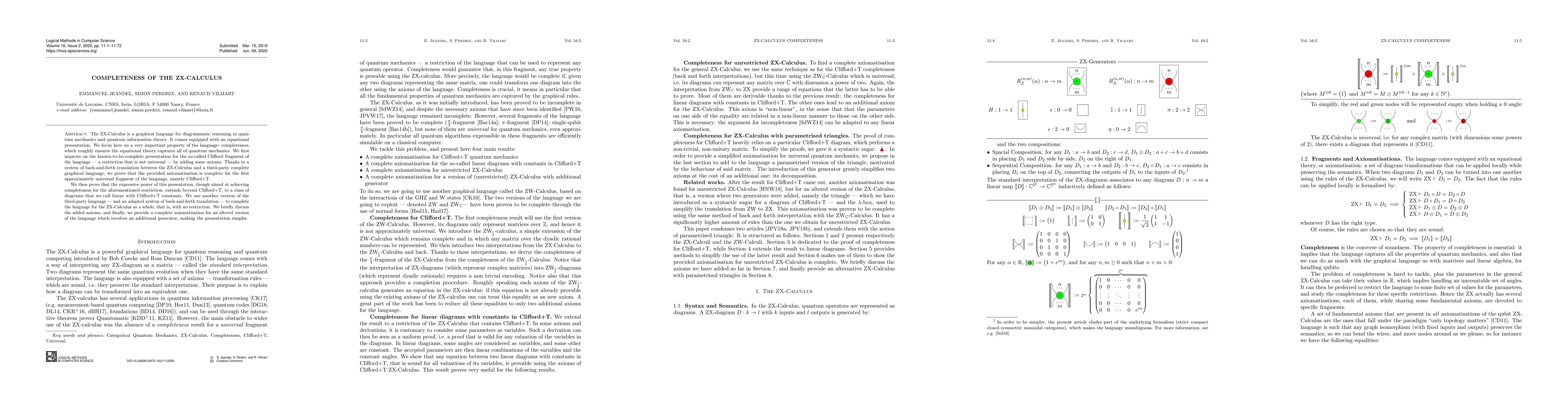 Thumbnail for Completeness of the ZX-Calculus