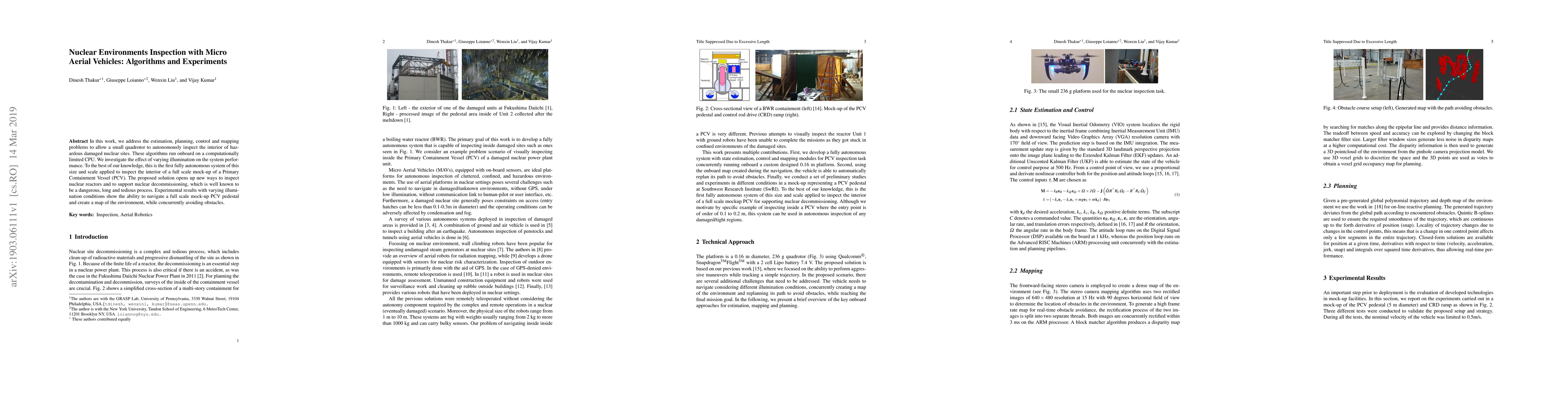 Thumbnail for Nuclear Environments Inspection with Micro Aerial Vehicles: Algorithms
  and Experiments